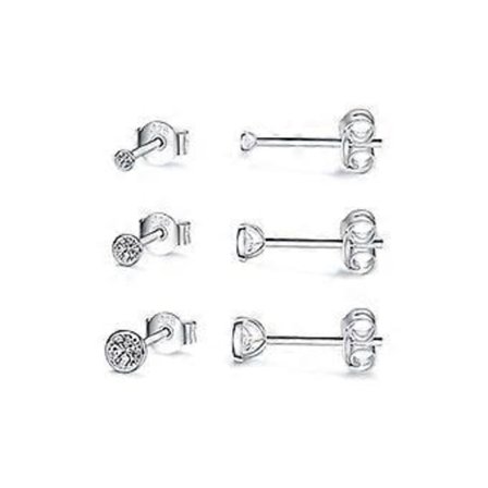 Örhängen i Sterlingsilver för Kvinnor Män Flickor - 3 Par Små Runda CZ Cubic Zirconia Örhängen Små Brosk Tragus Örhängen (2mm/3mm/4mm)