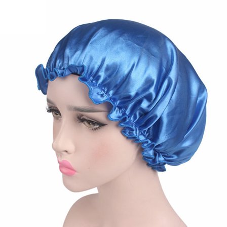 Silke Satin Nattsøvn Cap Hår Bonnet Hat Head Cover Bredt bånd