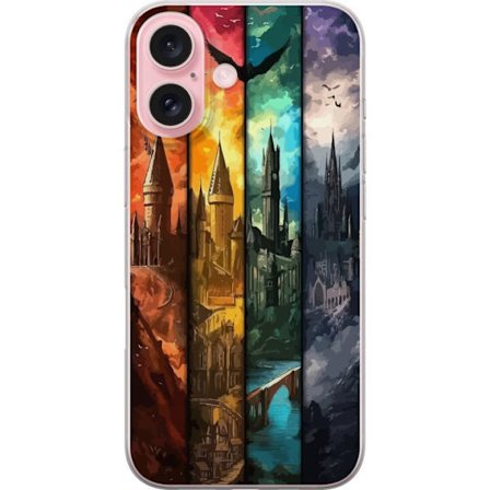 Kompatibel Mobilcover til Apple Apple iPhone 16 Fire magiske slotte i forskellige elementfarver, episk fantasykunst med ild vand luft og mørke i deta