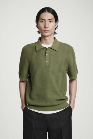 COS Männer Strukturiertes Strick-Poloshirt Aus Baumwolle in Grün