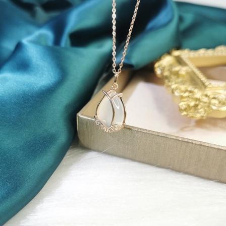 s925 Sterling Silver Naturlig Kalcedon Blomma Halsband Fema