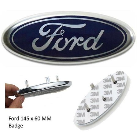 Ford-merkki, ovaali, sininen/kromi, 145 x 60 mm, etu-/takamerkki, Focus, Mondeo, Transit