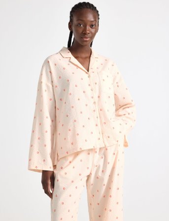 Lindex Pyjama Shirt Seersucker - Pink - XL