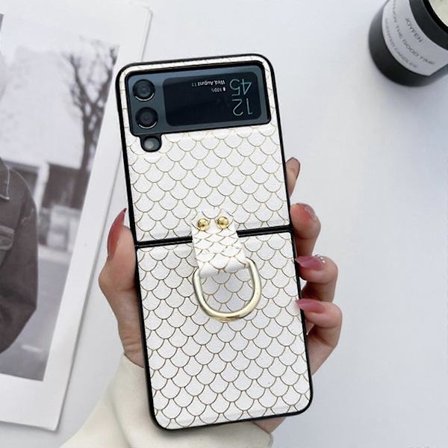 Fiskfjällsmönstrat Skal Kompatibelt Med Samsung Galaxy Z Flip 4, Stötsäkert PU-läderskydd Med Ring