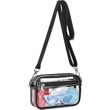 Genomskinlig Väska Stadiongodkänd med Icke-Avtagbar Rem, 0.5MM Förtjockad PVC Genomskinlig Crossbody Väska för Kvinnor och Män, Liten Genomskinlig 