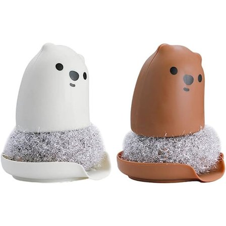 Køkkenskrubbebørste Genanvendelig opvaskebørste 2 STK Husholdningskøkken Grydeskål Børster Sjov tegneserie Små rengøringsbørster Opvaskehåndklæder 