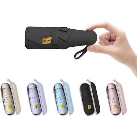 Paraplyer, Foldbar paraply, Mini rejseparaply, Til tasken, Med betræk, Lille, kompakt UV-beskyttelse, Letvægt, sort