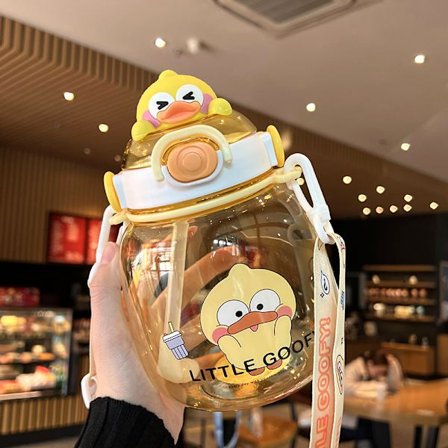 1,3L Bärbar Kawaii Bear Cup tumlare med sugrör rosa