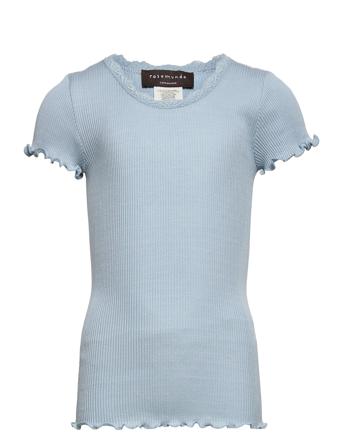 Silk T-Shirt Ss W/ Lace T-shirt Blå Rosemunde Kids