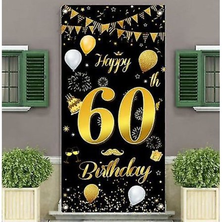 Grattis på födelsedagen Banner Födelsedag Dekoration Svart Guld Bakgrund För Födelsedagsfest Dekoration (YJD)