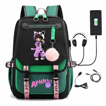Aphmau ryggsäck barn ryggsäckar ryggväska med USB uttag 1st grön 2