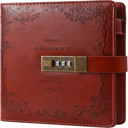 Dagbok med Kombinationslås Digitalt Låsbar Hemlig Journal 224 Sidor Tjock Påfyllningsbar Låst Dagbok Brun Låsbar Anteckningsbok för Vuxna Kvinnor