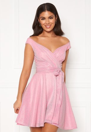 Goddiva Lurex Skater Dress Pink Klær