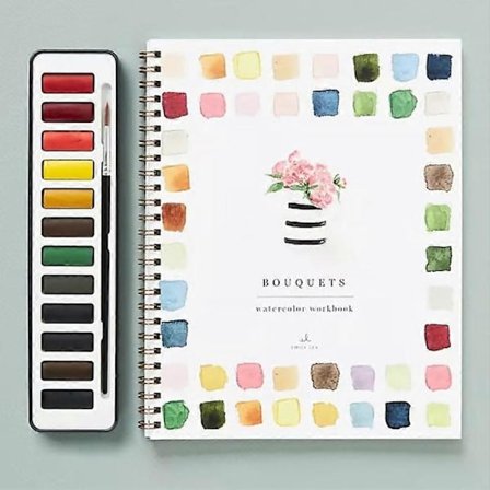 Akvarel-arbejdsbog Blomst Akvarel-arbejdsbøger Simple malerprojekter for begyndere til at berolige - WELLNGS