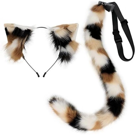 Cat Ears and Tail Set Realistic Fur Cat Ears Supple Bendable Cat Tail with Built-in Frame for Cosplay Halloween Party Decor