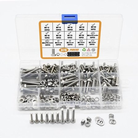 375 STK Metrisk Bolt Sortiment Sekskantskruer Bolter og Muttere