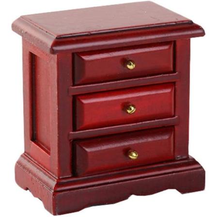 Miniature Legetøj Sengebord 1: 12 Træ Natborde Miniature Soveværelse Skuffe Skab Scene Legetøjsmodel Tilbehør Mørkerød Miniture Husmøbler