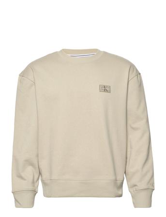 Shrunken Badge Crew Neck Sweatshirt Trøje Beige Calvin Klein Jeans