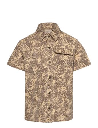Shirt Ss Twill Aop Shirts Short-sleeved Shirts Beige Minymo*Betinget Tilbud