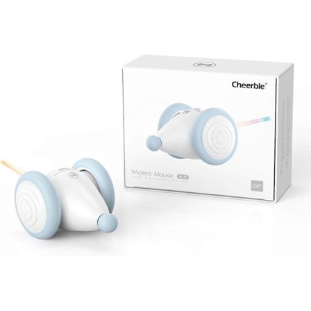 Päivitetty Wicked Mouse Plus - Interaktiivinen kissanlelu, sähköinen hiirikissanlelu sisäkissoille LED-valoilla, USB-C ladattava, 2-nopeuksinen [BR]