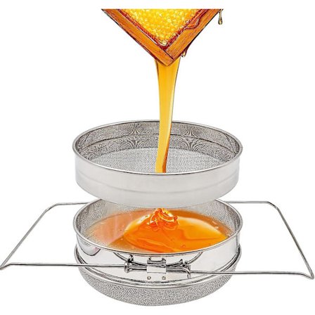 Honningfilter, rustfritt stål dobbel honning sil sil honning sil med justerbart håndtak for bigård birøkt