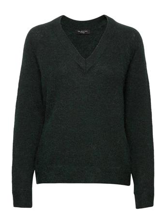 Slflulu Ls Knit V-Neck B Green Selected Femme
