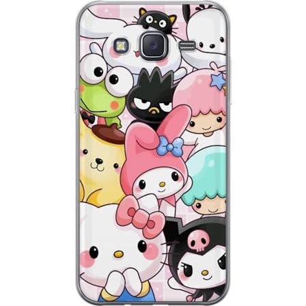 Kompatibelt Mobildeksel til Samsung Galaxy J5 Tett mønster av søte figurer med store øyne i ulike farger og uttrykk med LABUBU-tekst