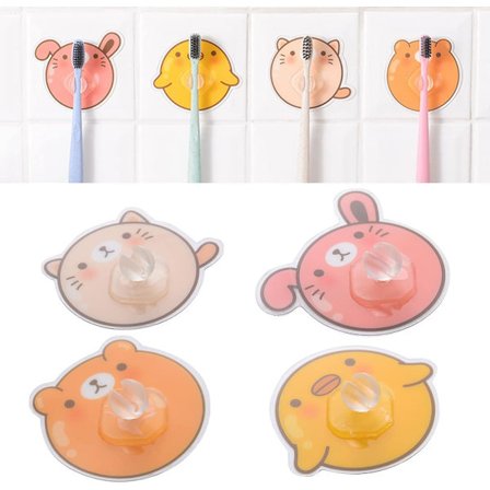 4 stk veggmontert tannbørsteholder, tegneserie silikon veggmontering