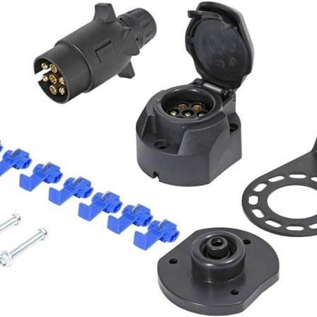 7-pinners tilhengerkontakt og stikkontakt og metallmonteringsbrakettsett, 12V vann