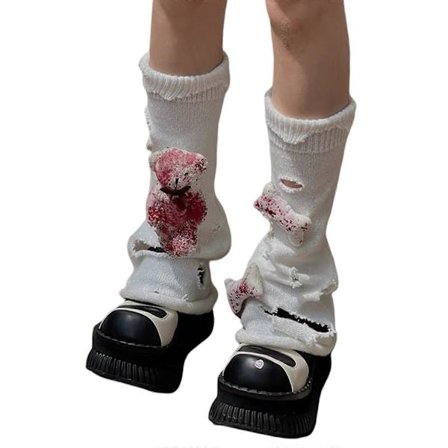 Harajuku Flossede Huller Strikkede Benvarmere Gothic Punk 3D Blodig Bjørn