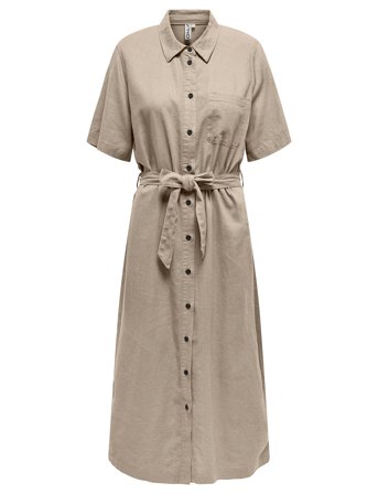 Onlcaro S/S Linen Bl Belt Dress Cc Pnt Beige ONLY