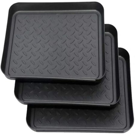 Set med 3 skoställ, skobricka i plast, liten skomatta, droppbricka, hylla, skobricka, droppbricka, 35x27x3 cm