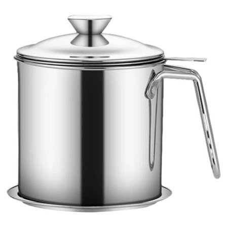 Matoljefilter i rustfritt stål, lokk og håndtak med godt grep er egnet for oppbevaring av frityrolje og matfett