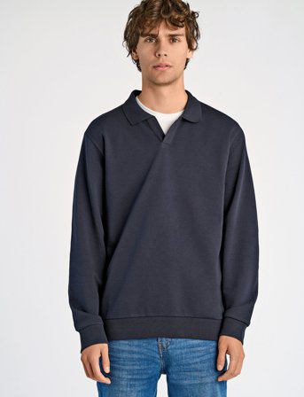 Lindbergh Jersey Split Neck W. Collar L/ - Navy - L