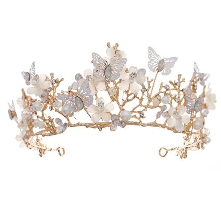 Barokk Rhinestone Crown Butterfly Hårbånd GULL