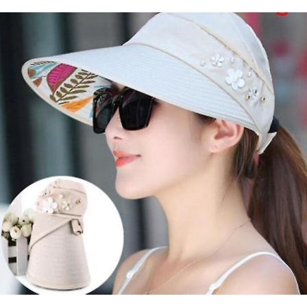 Vikbar visirmössa med stor cap, skyddande strandhatt(beige)