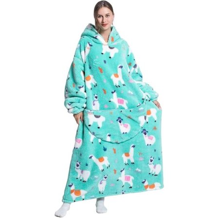 Ekstra Lang Oversized Blanket Hoodie, Hætteklædt Bærbar Tæppe med Ærmer til Kvinder og Mænd, Blød Fleece Bærbar Kastetrøje