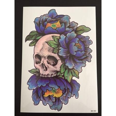 Tillfällig Tatuering 21 x 15cm - Skull & Flowers
