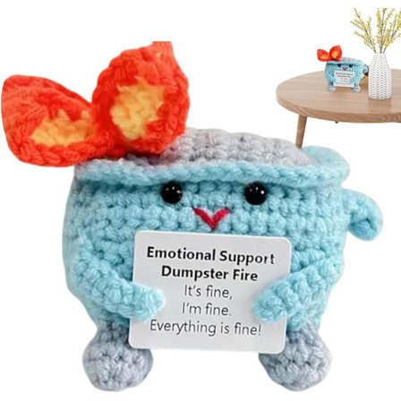 Brandbekämpningsdocka i låda, söt känslomässig papperskorg, stickad docka, rolig skrivbordsdekoration, rolig uppmuntran, söt docka