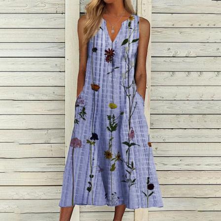 Ärmlös Print För Kvinnor, Lång Klänning Med Blommönster