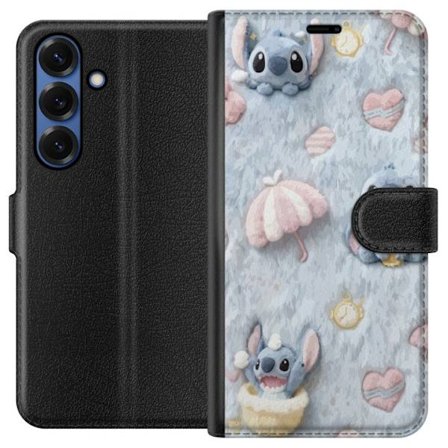 Kompatibel Tegnebogsetui til Samsung Galaxy S25+ Stitch mønster med hjerter, paraplyer og pastelfarvet blød baggrund