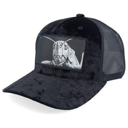 Calza Pennello - Zwart trucker Cap - Grasshopper Big Patch Black Velvet Trucker @ Hatstore