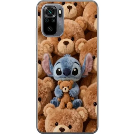 Kompatibel Mobilcover til Xiaomi Redmi Note 10 Stitch omgivet af brune teddybjørne med en lille teddybjørn i armene i en sød og hyggelig kawaii-design