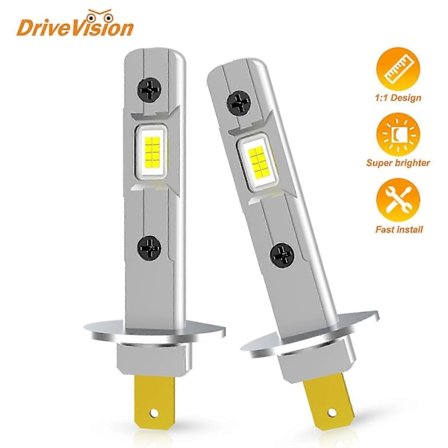 2 st LED-lampa H1 LED-strålkastare Mini Storlek Design Trådlös Fläktlös För Bil LED-lampa CSP Chip 13000LM Vit 3000K Guldgul