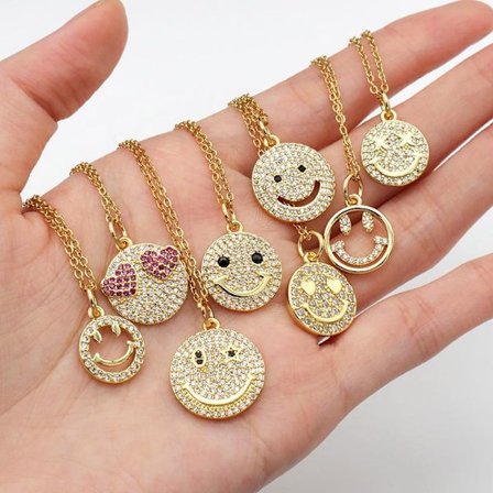 Guldpläterat smycke smiley olika modeller rolig kul glitter guld
