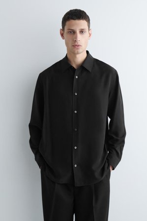 COS Men's Relaxed Silk Shirt in Black