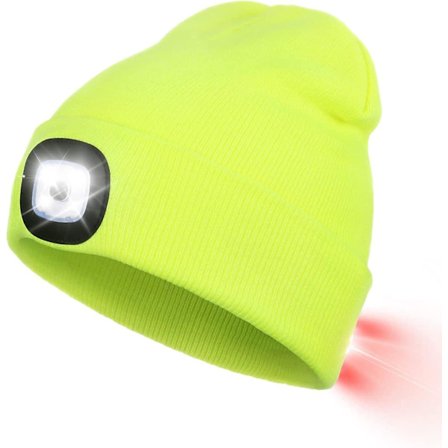 Beanie-lue med LED-lys foran, USB-oppladbar hodelykt, strikket lue med lys for jogging, camping, sykling [hk]