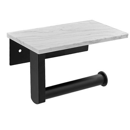 Toalettpappershållare i marmor med hylla, väggmonterad toalettpappershållare för badrumsskåpsinredning