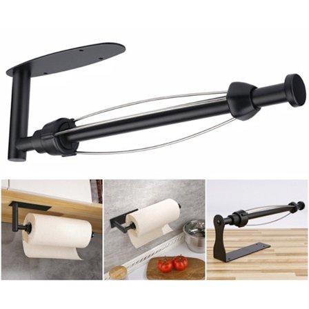 Svart kjøkkenrullholder 1 stk. Ingen boring nødvendig, enhånds rivebar papirhåndkleholder for kjøkken/bad, kjøkkenrullholder vegg/under skap S