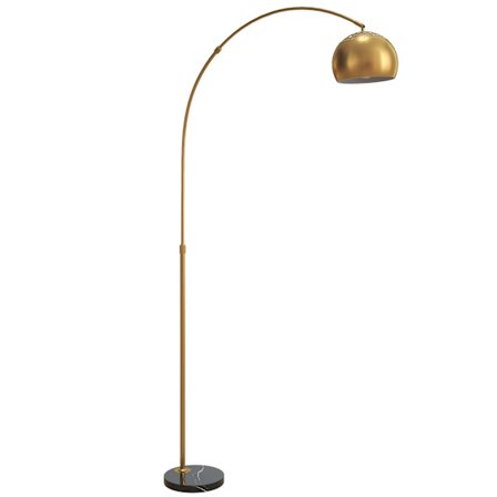 Båggolvlampa, marmorfot, 180 cm, svart/guld